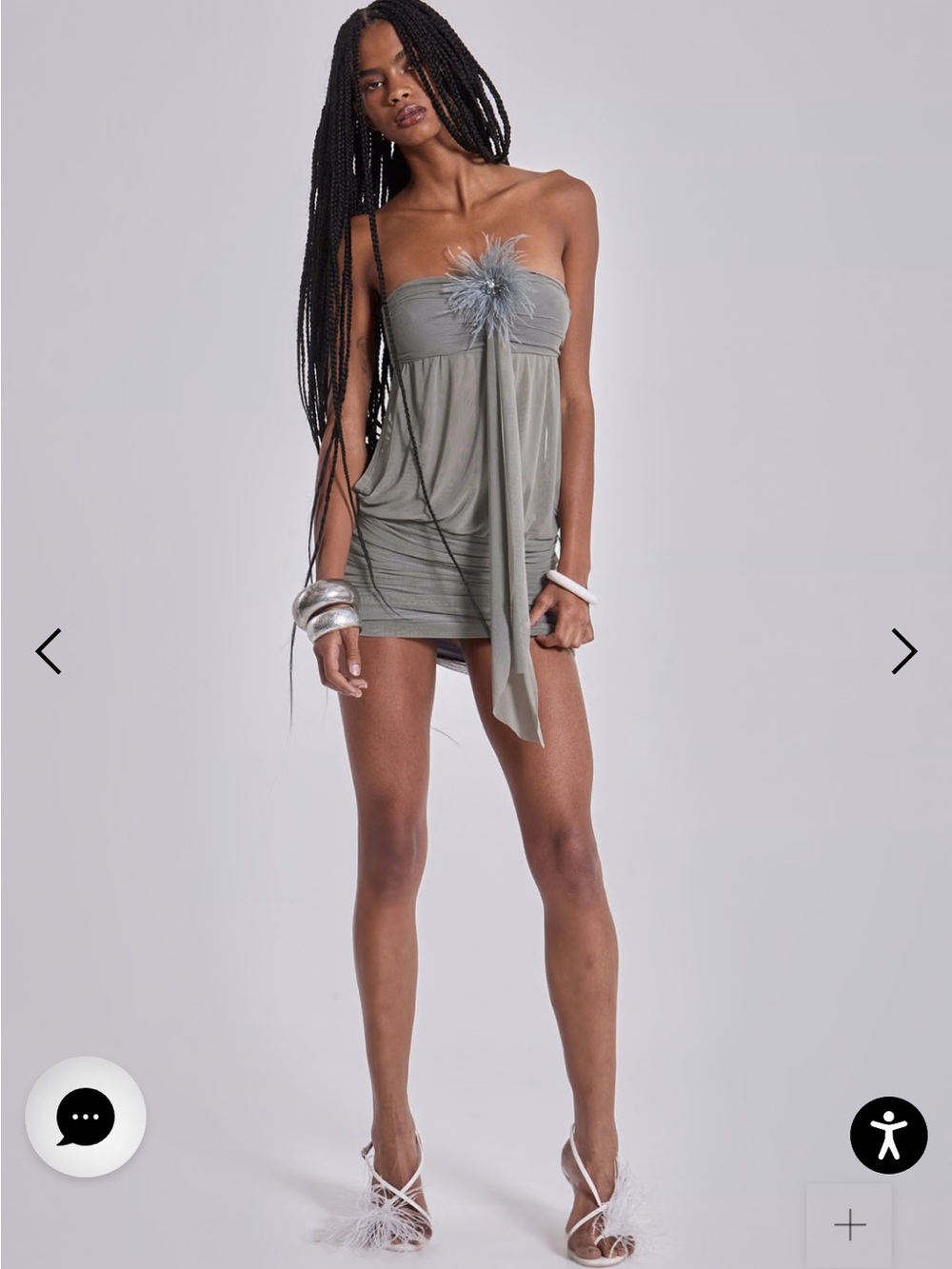 Revolve Jaded London Brunelle Ruched Mini Dress Ostrich Feathers US 8 NWT grey - Picture 3 of 13